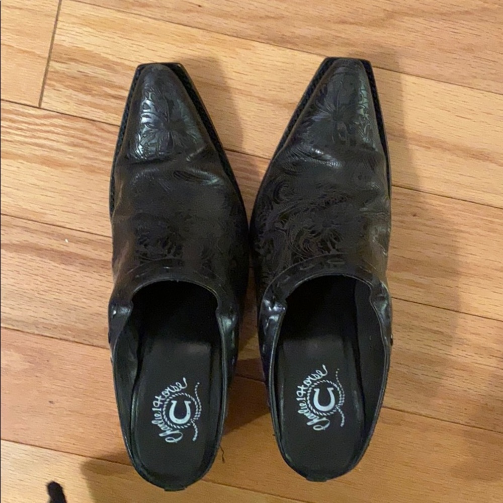 Boot type mules.  Open back.  Brand Charlie Horse